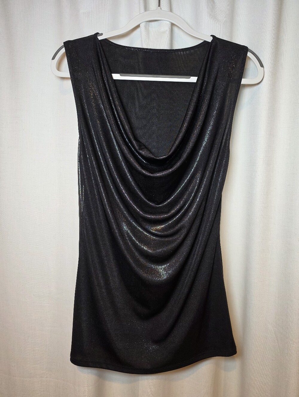 Women’s Liquid Black Sleeveless Draped Cowl Neck Top